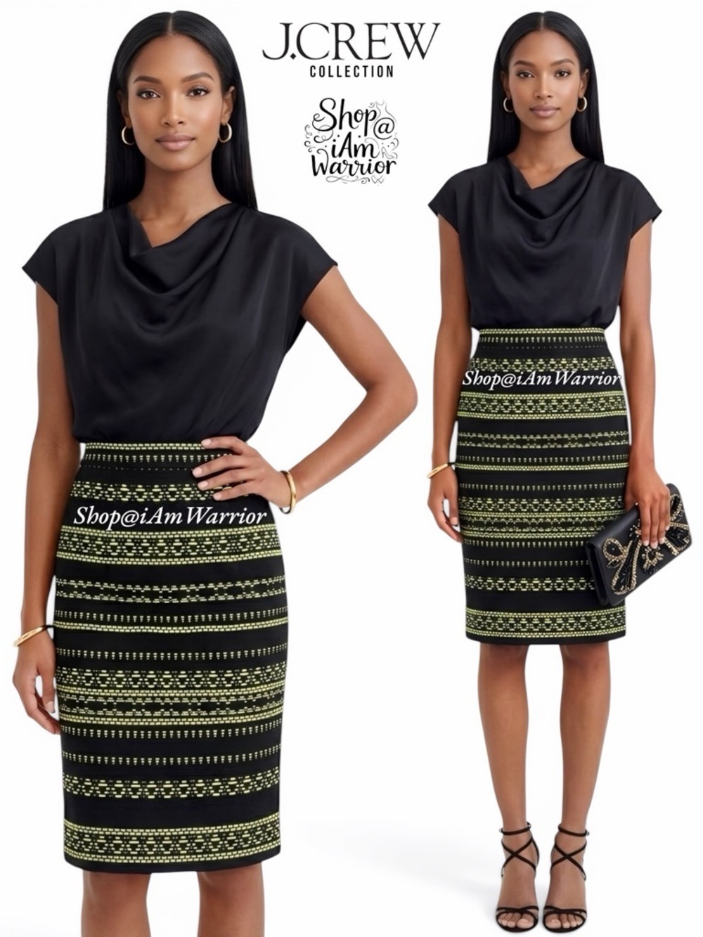 J.Crew Collection neon embroidered textured black pencil skirt *shop@iamwarrior